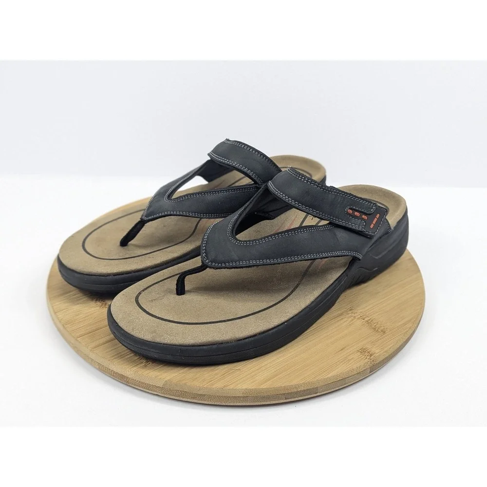 Orthofeet Sandals Mens 11.5 D Black Leather Adjustable Slip On Outdoor Vacation